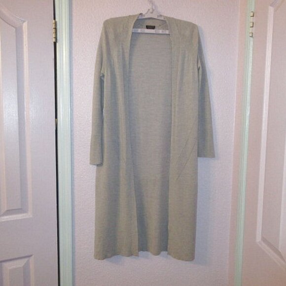 Talbots Merino Wool Long Duster Cardigan Sweater Size S Open Front Neutral Slits - Picture 1 of 12
